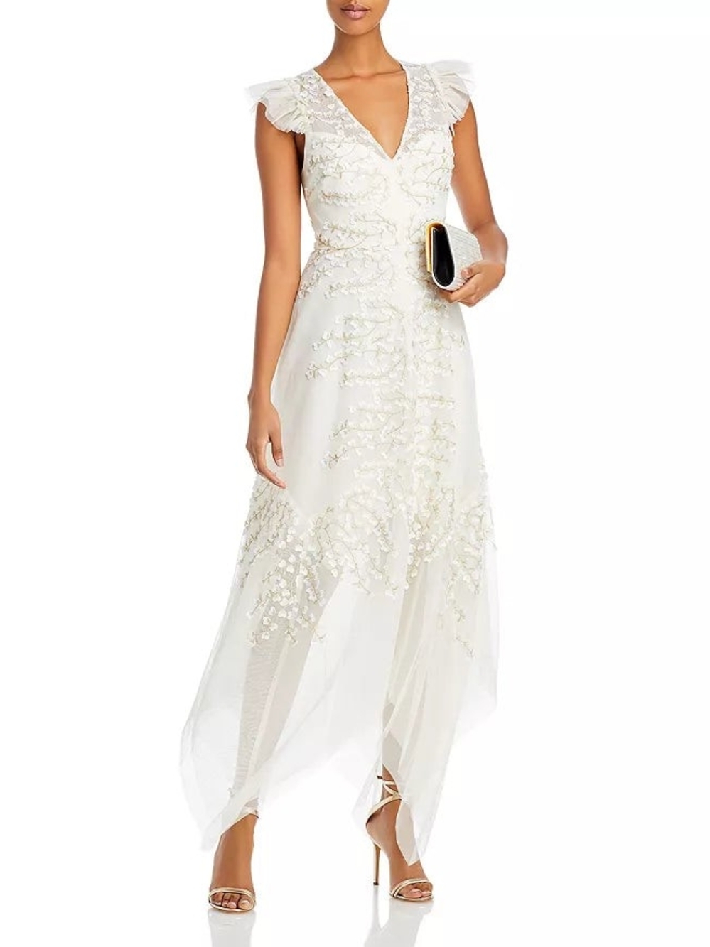BCBGMAXAZRIA Embroidered Tulle Gown bridal shower dress bride white 4 NWT $428 - Picture 2 of 10